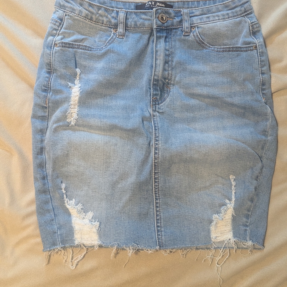 Distressed Women's Blue Denim Skirt Size Small